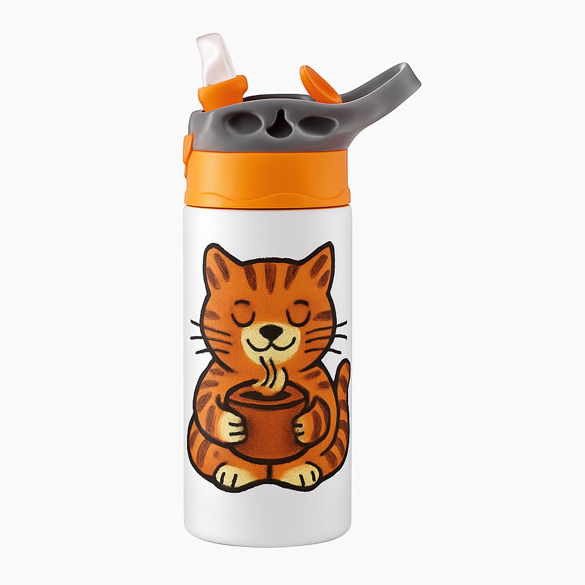 Zachte Aquarel Pastel Drinkfles – Stijlvolle Waterfles voor Kunstzinnige Liefhebbers - Waterfles voor kinderen (wit/oranje)