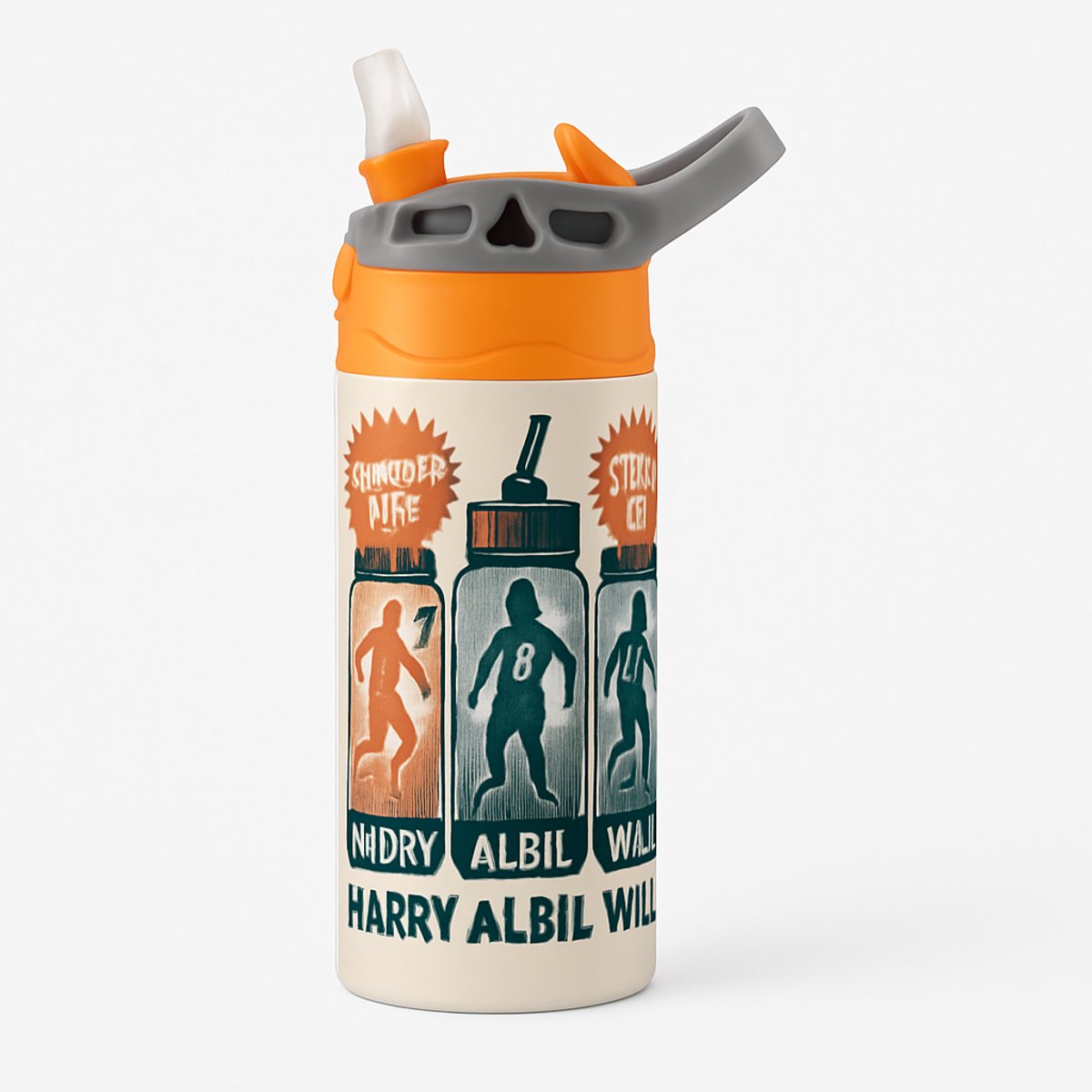 Duistere 'Moody Vibes' Drinkfles – Unieke Waterfles voor Sfeervolle Liefhebbers - Waterfles voor kinderen (wit/oranje)
