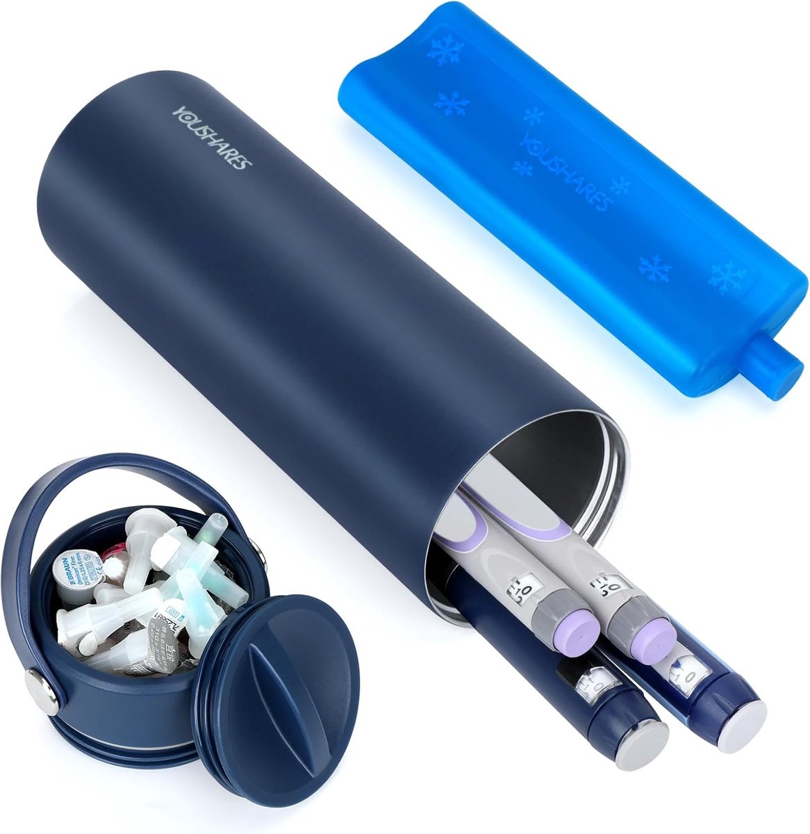 Insuline Koeltas - Marineblauw - Vacuüm-isolatie - Robuuste schokbescherming - Voor Diabetici