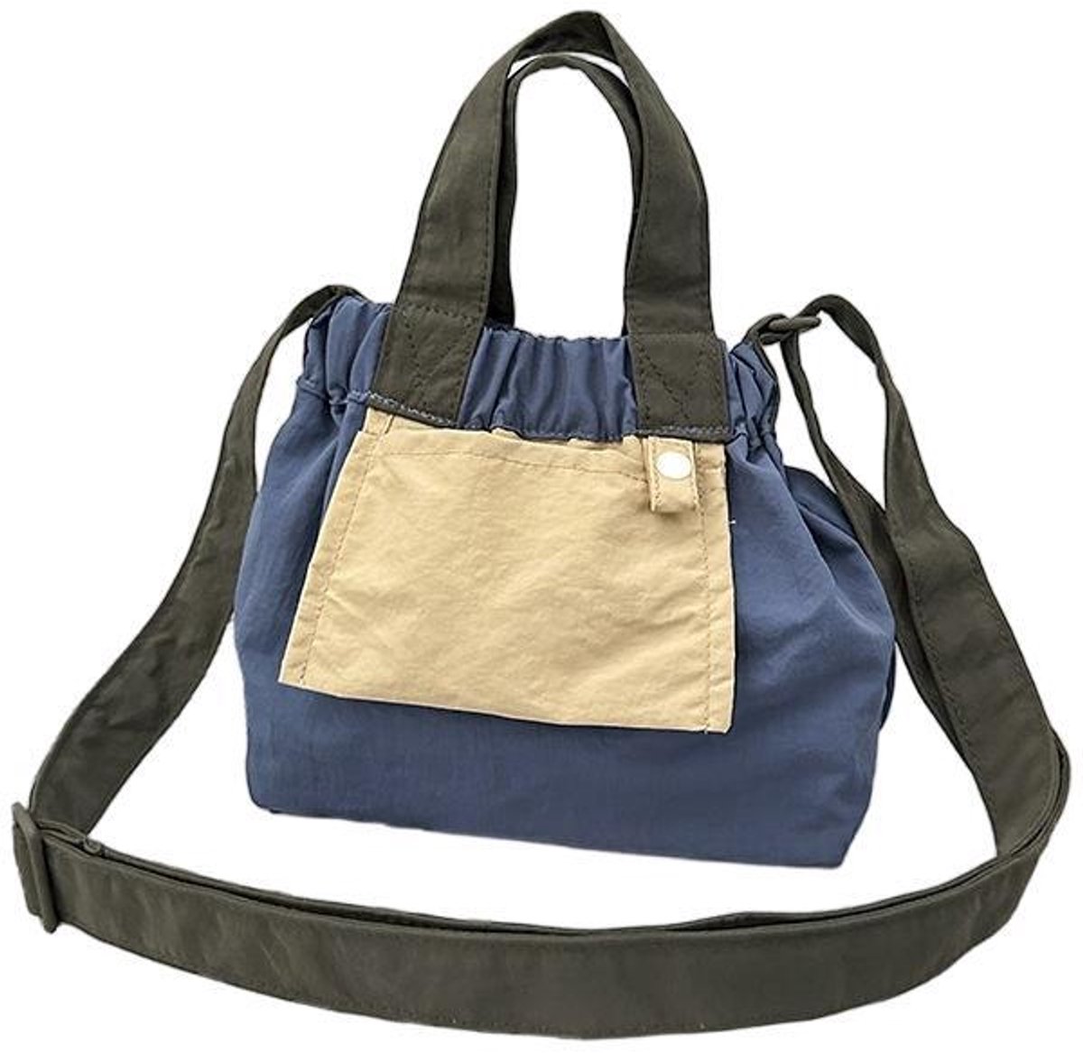 Canvas schoudertas – Color-block – 17 x 16 x 9 cm – Blauwgrijs en kaki