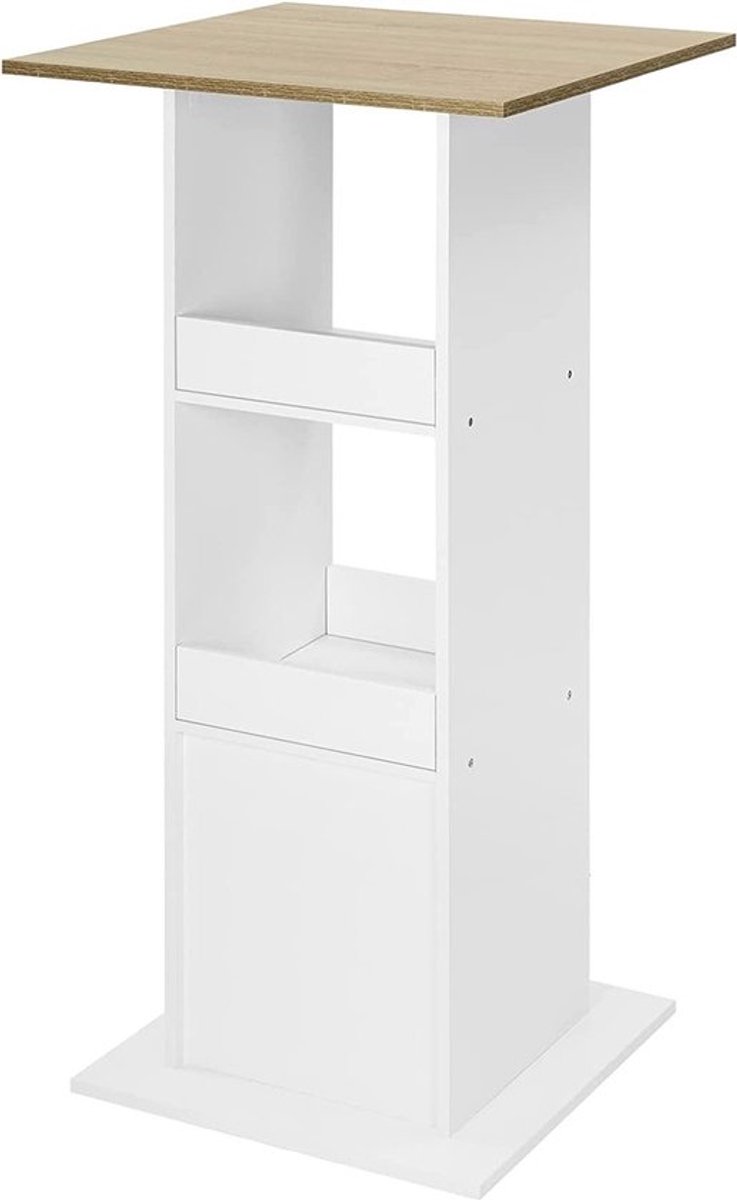 Bartafel 60x60x112cm Wit - Metaal en Hout, Wit/Eiken en Vierkant - Voor Eetkamer, Woonkamer en Kantoor