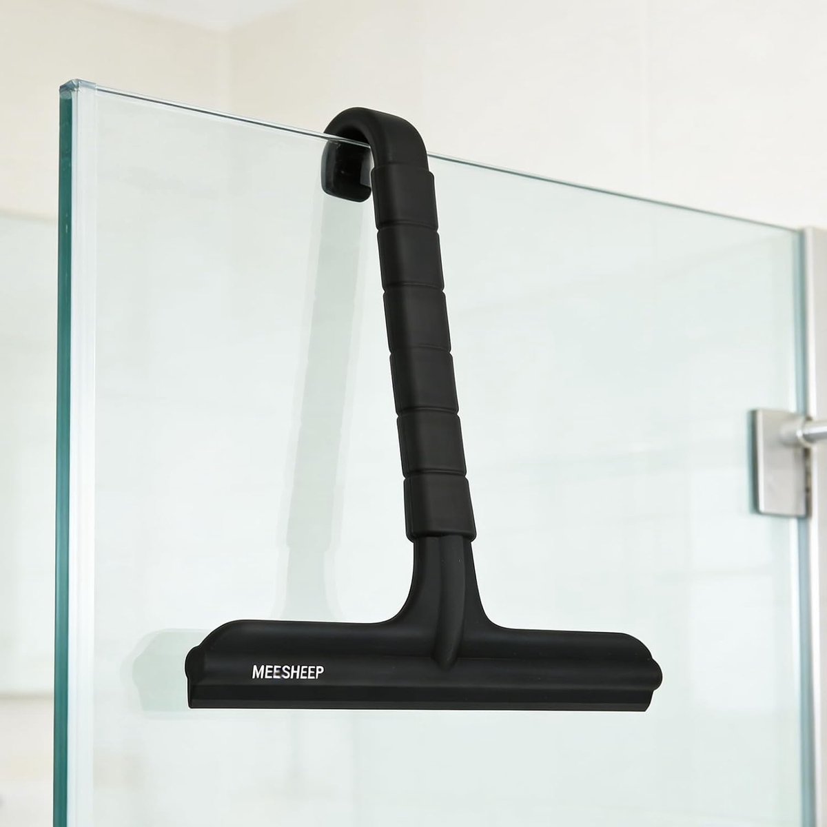 Siliconen Douchewisser - Zwart - Geïntegreerde Haak - Ergonomische Antislip Handgreep - Voor Douchewanden en Spiegels