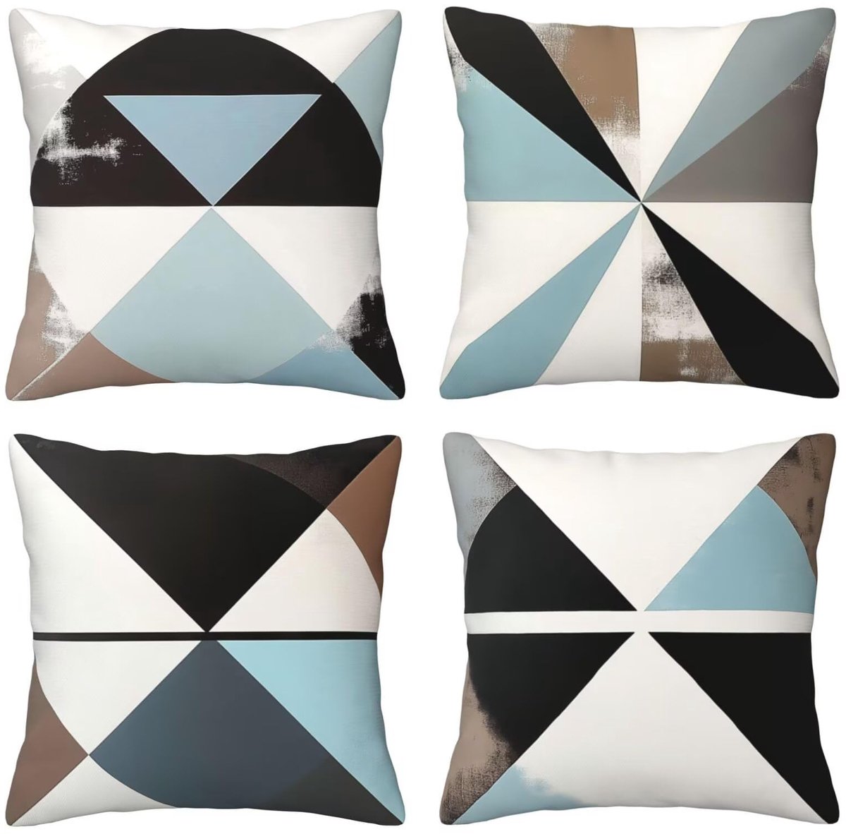 Set van 4 kussenslopen, 65 x 65 cm, driehoek, blauw en zwart, kussenslopen, fluweel, zacht, groot, ademend, dubbelzijdig, bankkussen, vierkant, decoratie voor auto, huis, woonkamer, bank, slaapkamer