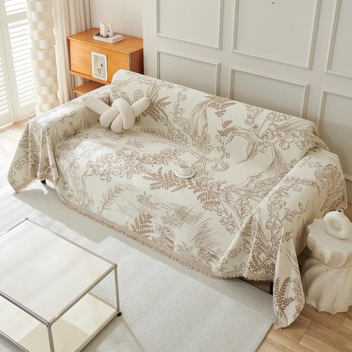 plaids voor banken, superzachte bankdeken met decoratieve kwastjes, veelzijdige chenille-banksprei, grote plaid voor slaapbank, fauteuil, 180 x 260 cm, kaki