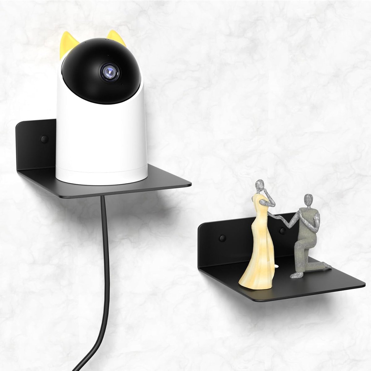 Zwevende planken voor muur, 5 inch metalen wandplanken - zelfklevende installatie, displayranden set van 2, perfect voor Echo, camera's, mini-decoratie, funkos, beeldjes (zwart)