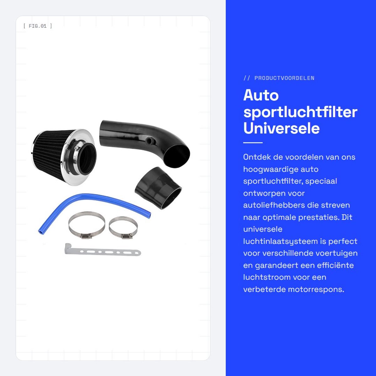 Dailygoods - Auto sportluchtfilter - Universele luchtkoeling - Verhoogd vermogen - 76 mm - Koolstofvezel luchtinlaatsysteem - Voor optimale prestaties...