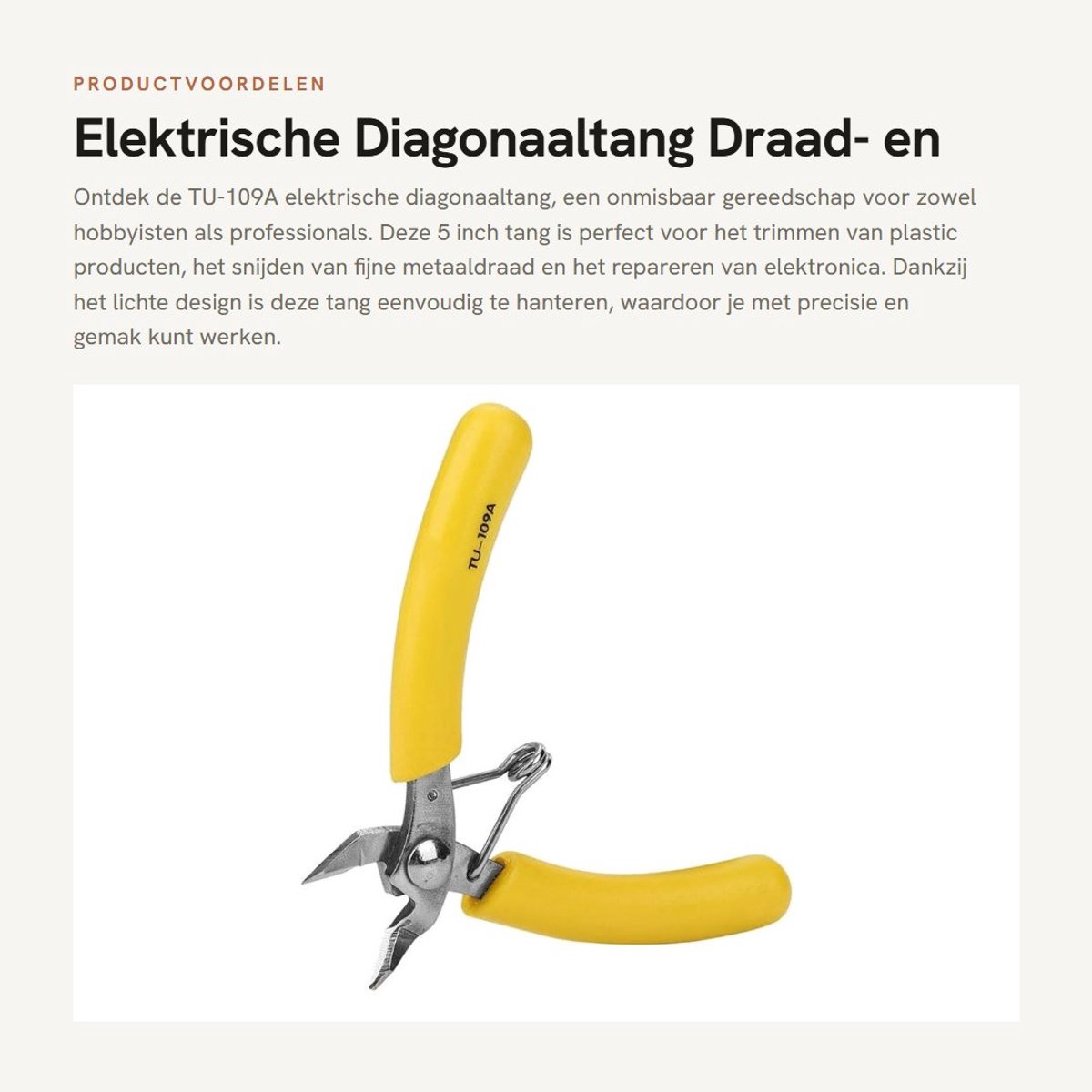 Dailygoods - Elektrische Diagonaaltang - Draad- en Metaalsnijder - Lichtgewicht en Handig - 5 Inch - Precisie Gereedschap - Voor Elektronica en Sieraden