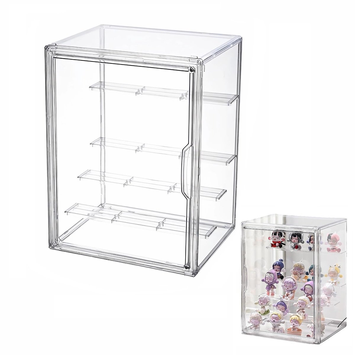Acryl vitrine, glazen vitrine, kleine vitrine met deur voor actiefiguren, speelgoed, minifiguren, verzamelfiguren, zelfmontage met 4 lagen (36 × 22 × 26,5 cm)