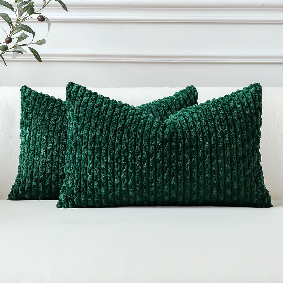 Set van 2 Donkergroene Zachte Corduroy Decoratieve Kussenhoezen Kussen Decoratie voor Bank, Woonkamer, Terras, Boerderij, Woondecoratie Kussenslopen, 30 x 50 cm