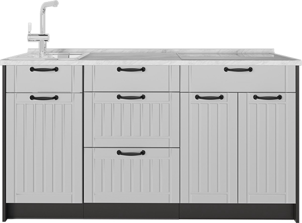Vicco Keukenblok Fame-Line, Wit Landhuis, 150 cm, WB Marmer