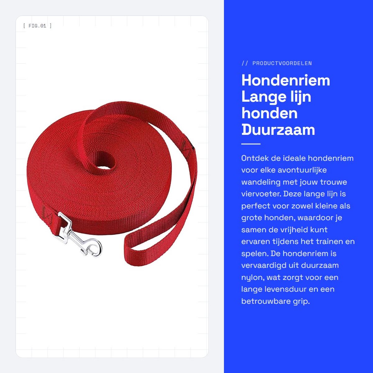 Dailygoods- Hondenriem 1,2 ~ 30 m - Lange Lijn - Duurzaam Nylon - 360 Graden Draaibare Sluiting - Aangename Grip - Lichtgewicht - Trainingslijn