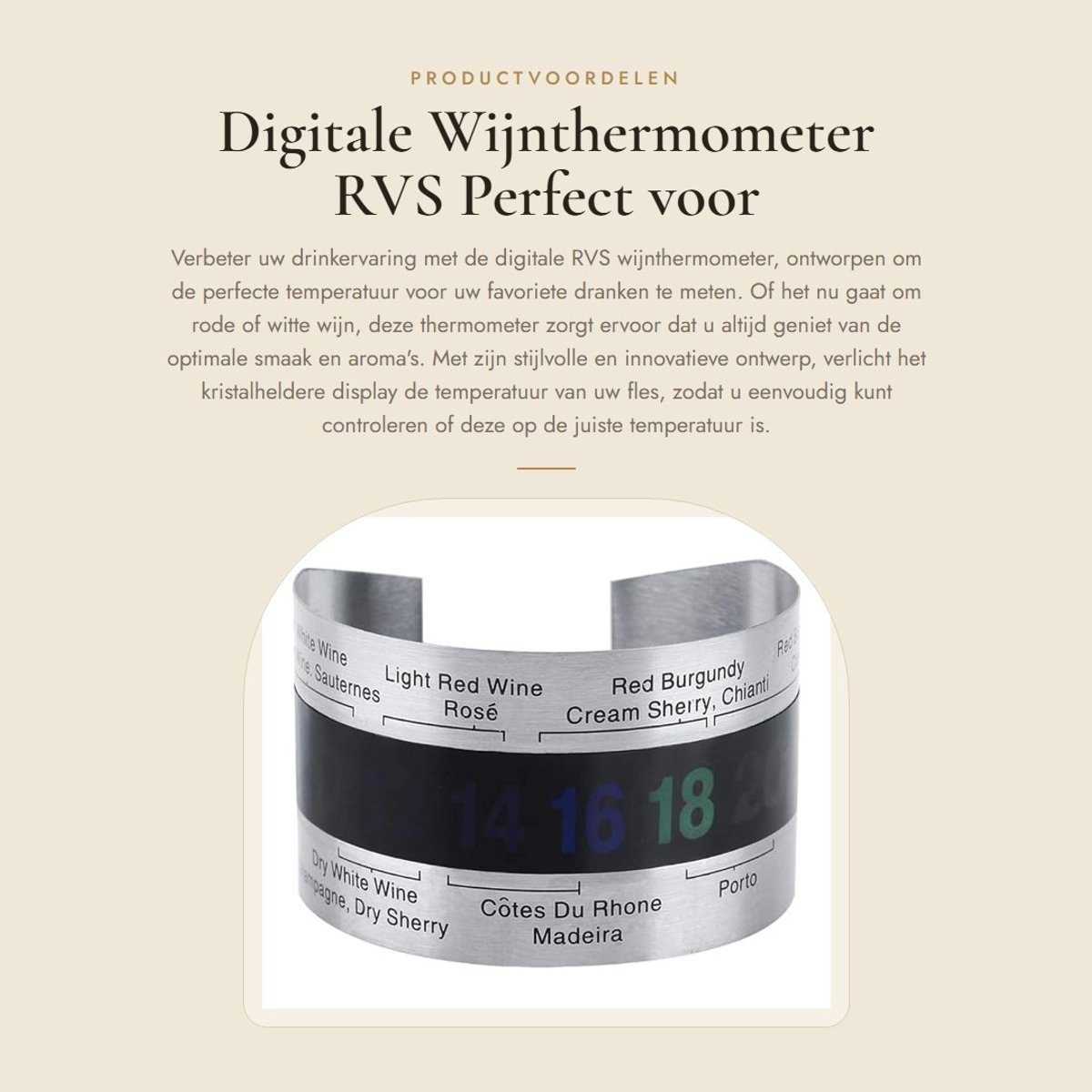 Dailygoods - Digitale Wijnthermometer - RVS - Perfect voor Wijn, Bier en Whisky - LCD Display - Nauwkeurige Temperatuurmeting - Handig en Draagbaar -...
