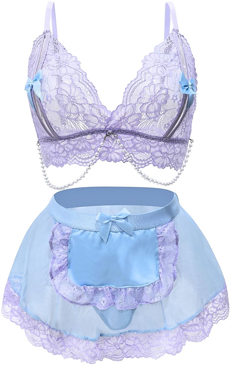Dailygoods- Lingerie Set - Sexy Dienstmeisje - Kanten Bloemenprint - Tanga - Minirok - Verstelbare Schouderbandjes - Zacht en Comfortabel Materiaal - Nachtkleding
