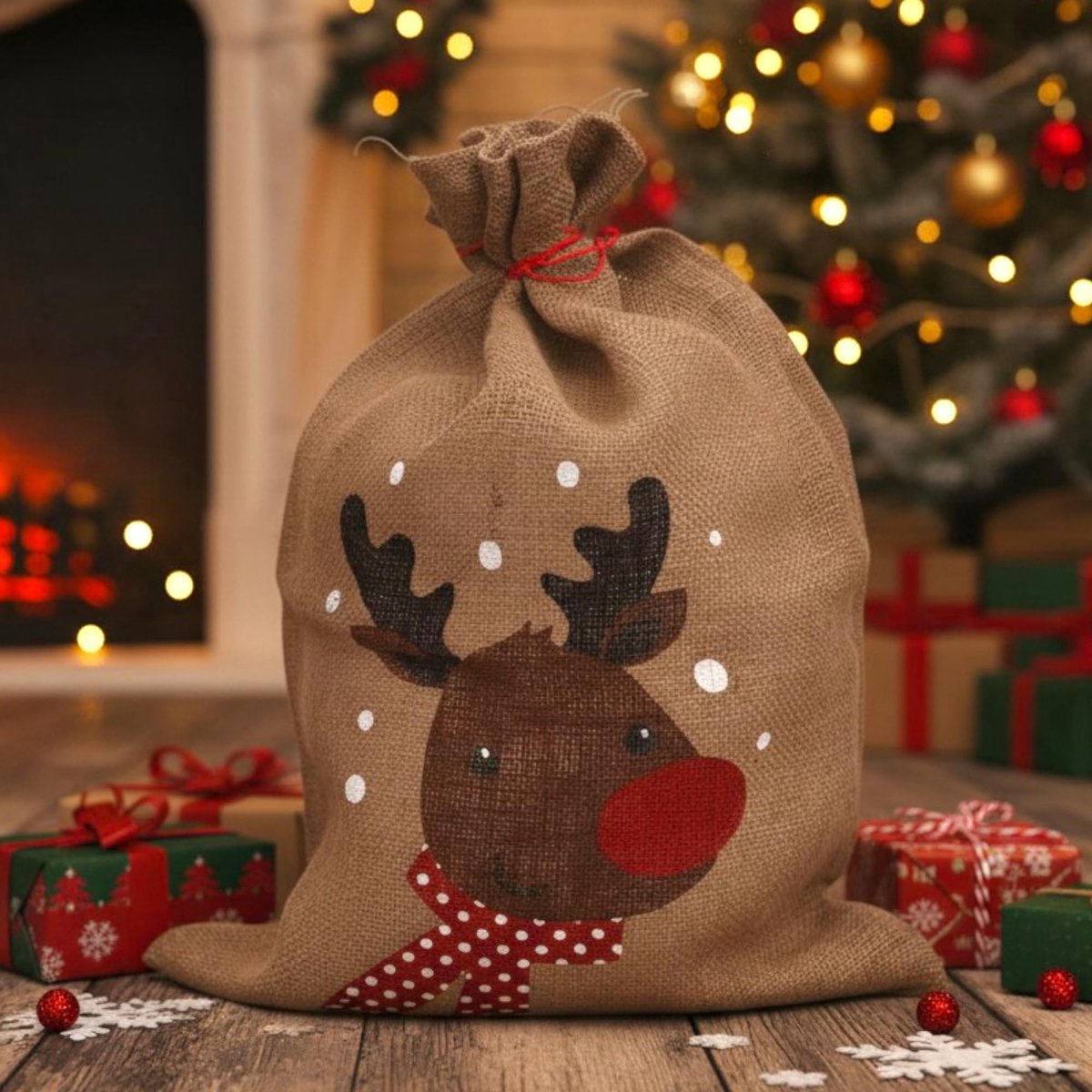 Dailygoods- Geschenkzak 70 cm - Jute met motief - Herbruikbaar - Duurzaam - Natuurlijke vezels - Milieuvriendelijk - Cadeauzak