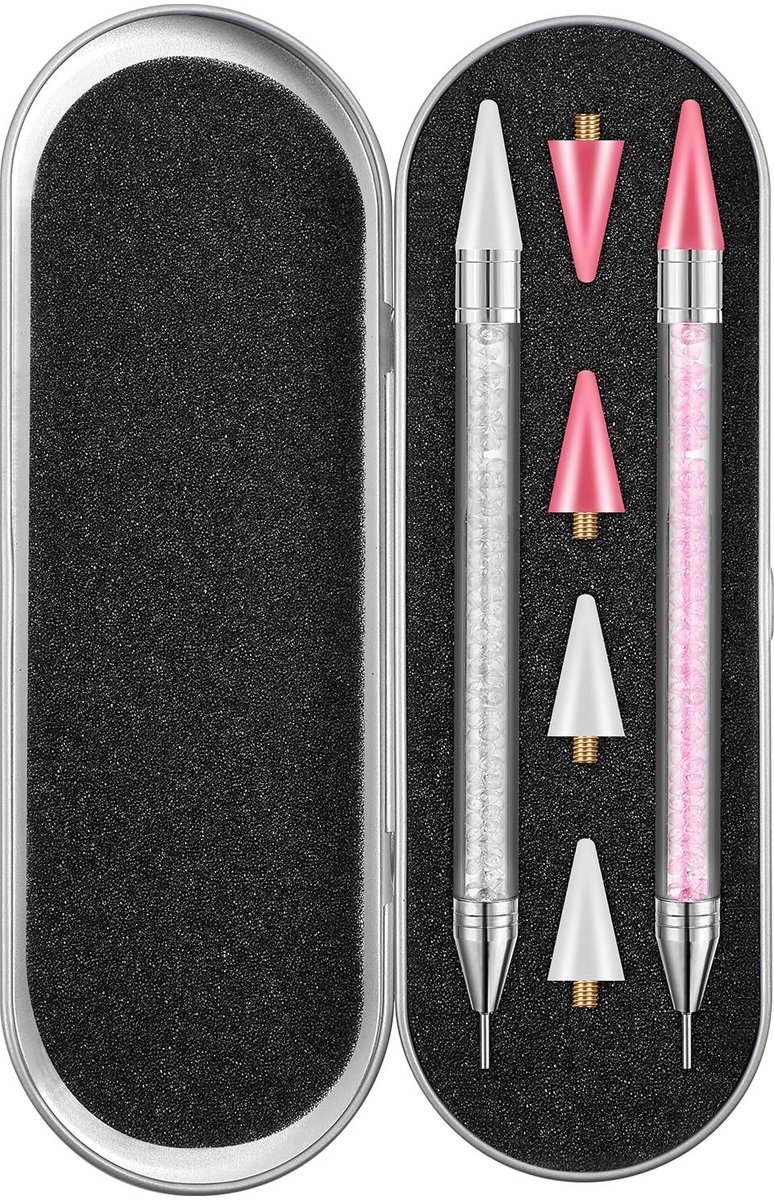 Dailygoods- Dotting Tools 2 Stuks - Strass Picker - Puntering Gereedschap - DIY Nagelontwerp - Roze/Wit - 14,5 cm Lang - Nail Art Tools