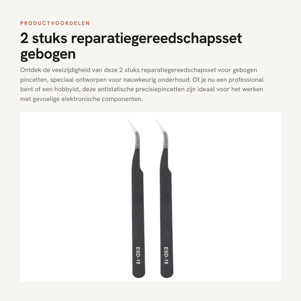 Dailygoods - 2 stuks reparatiegereedschapsset - gebogen pincetten - ESD-15 onderhoudsgereedschap - zwart - roestvrij staal - antistatische pincetten -...