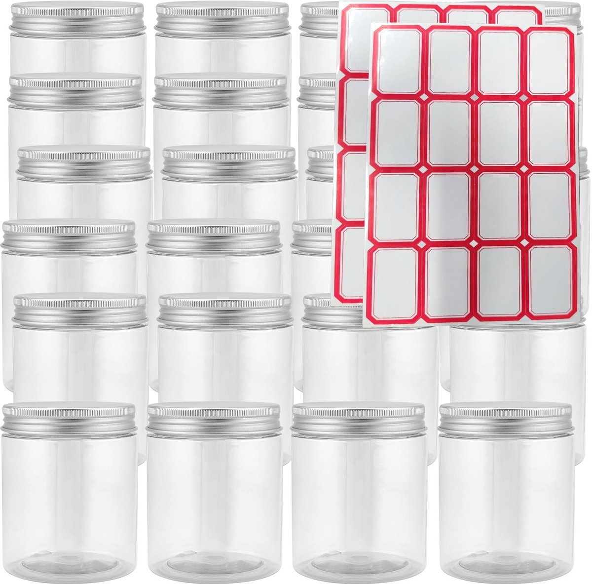 Dailygoods- Plastic Potten 24-pack 250ml - Doorzichtige Containerpotten - Lekvrije Potten - Aluminium Deksels - Duurzaam - Gemakkelijk te Reinigen - Opbergpotten