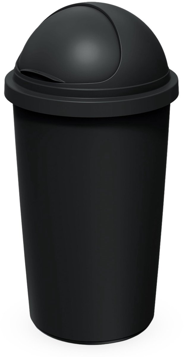Dailygoods- Afvalemmer 60 liter - Ronde Vuilnisemmer met Koepeldeksel - Schuifopening - Kunststof - 100% Recyclebaar - Afneembare Deksel
