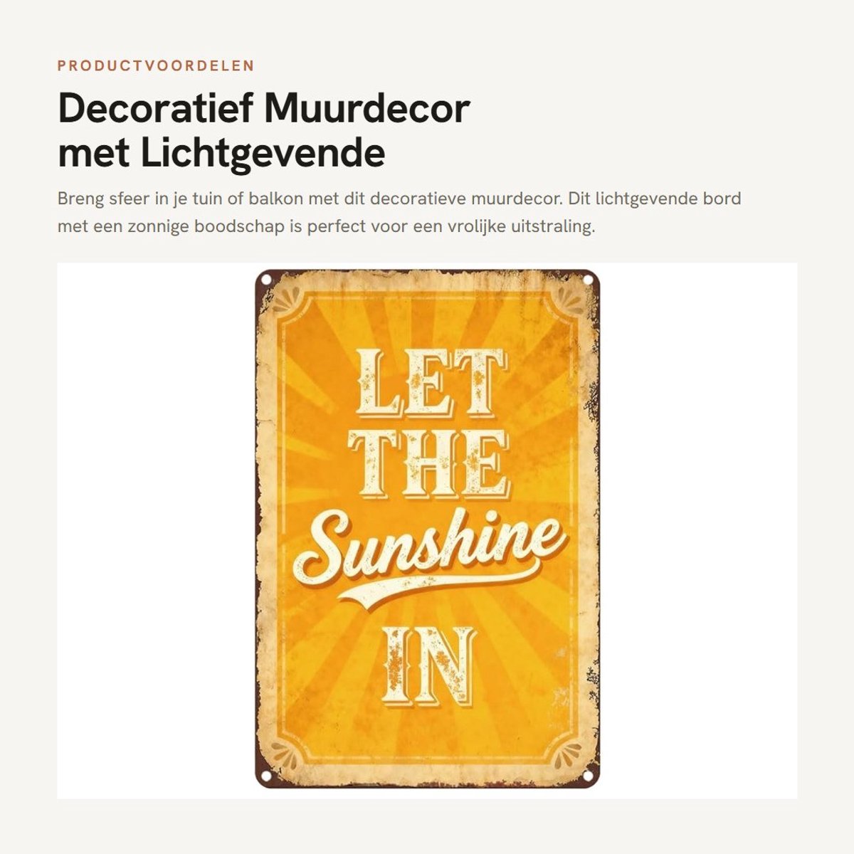 Dailygoods- Decoratief Bord Lichtgevend - Wanddecoratie Tuin - Retro Deurbord - Metalen Bord 20 x 30 cm - Hoogwaardig Ijzer - Compact voor Deuren