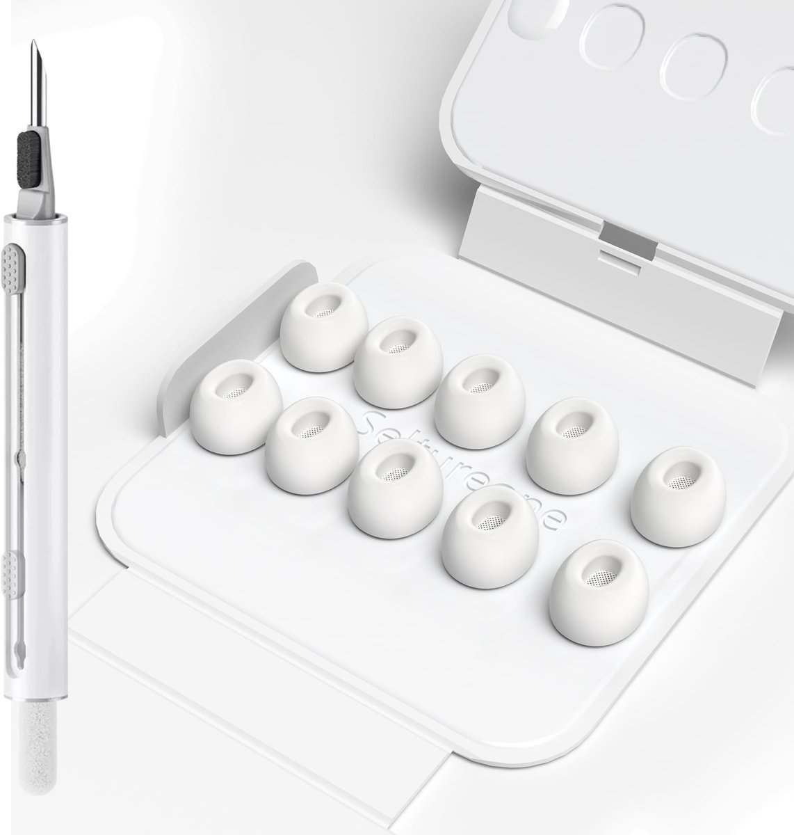 Dailygoods- Opzetstukken Vervangend 5 Paar - Reinigingsset - Draagbare Etui - Compatibel met AirPods Pro 3 (2025) - Zacht Siliconen - Comfortabele Pasvorm - Oordopjes