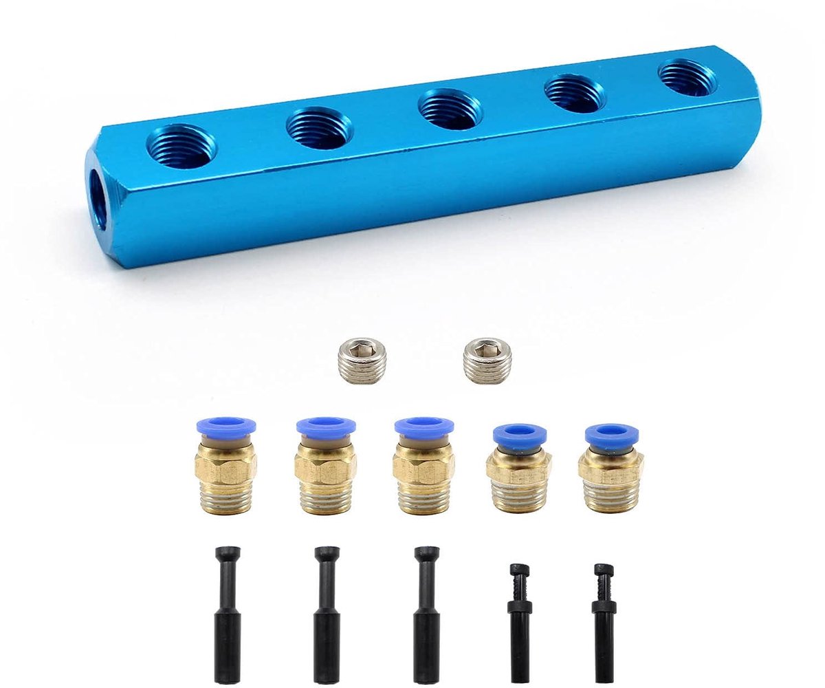 Dailygoods - 1/4 Inch Snelkoppeling 5-Weg Luchtslangsplitter - Inclusief Pneumatische Connectoren