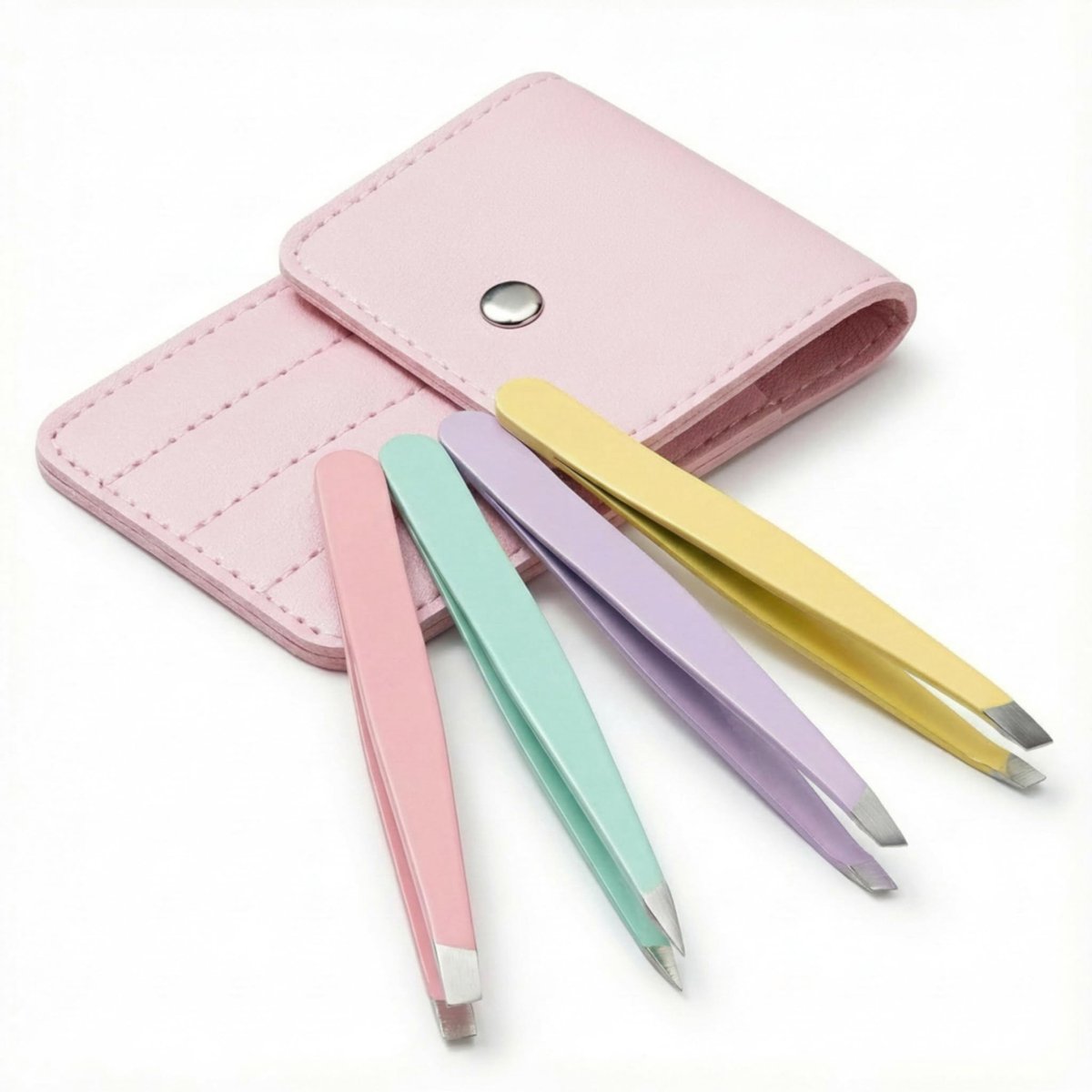 Dailygoods- Pincettenset 4-delig - Roestvrijstalen Pincetten - Verschillende Puntvormen - Beautytools - Ideaal voor Wenkbrauwen - PU-etui - Beautytool