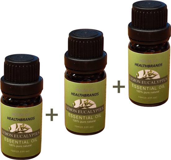 Drie flesjes lemon eucalyptus etherische olie van 10 ml.