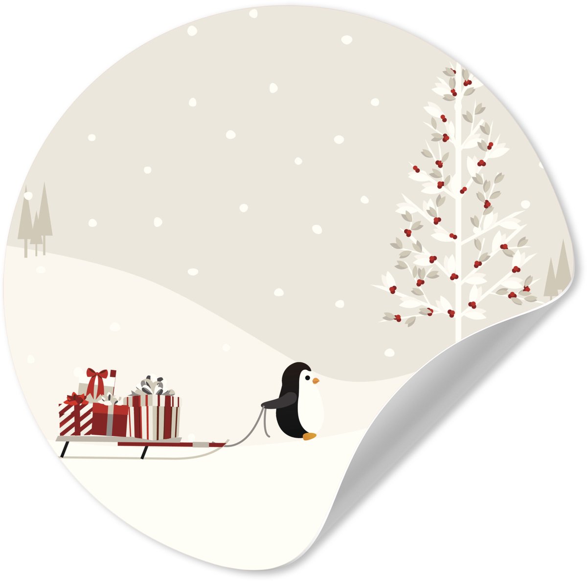WallCircle Behangcirkel 30x30 cm - Muurstickers Illustratie van een pinguïn die een slee met cadeautjes trekt - Muurcirkel woonkamer - Wandcirkel slaapkamer - Kamer decoratie zelfklevend - Muurdecoratie accessoires multicolor