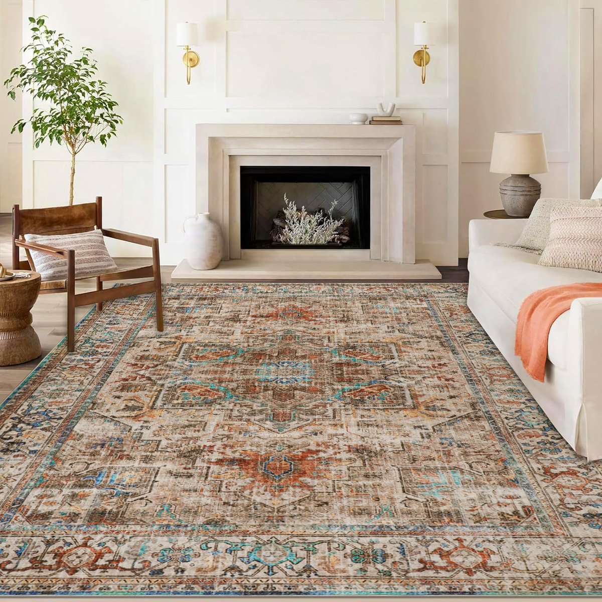 Tapijten Woonkamer 160x230cm Bruin Boho Wasbare tapijten Slaapkamer Kortpolig mat Antislip tapijt voor de woonkamer Laag profiel mat voor eetkamer Kantoor Keuken Eetkamer
