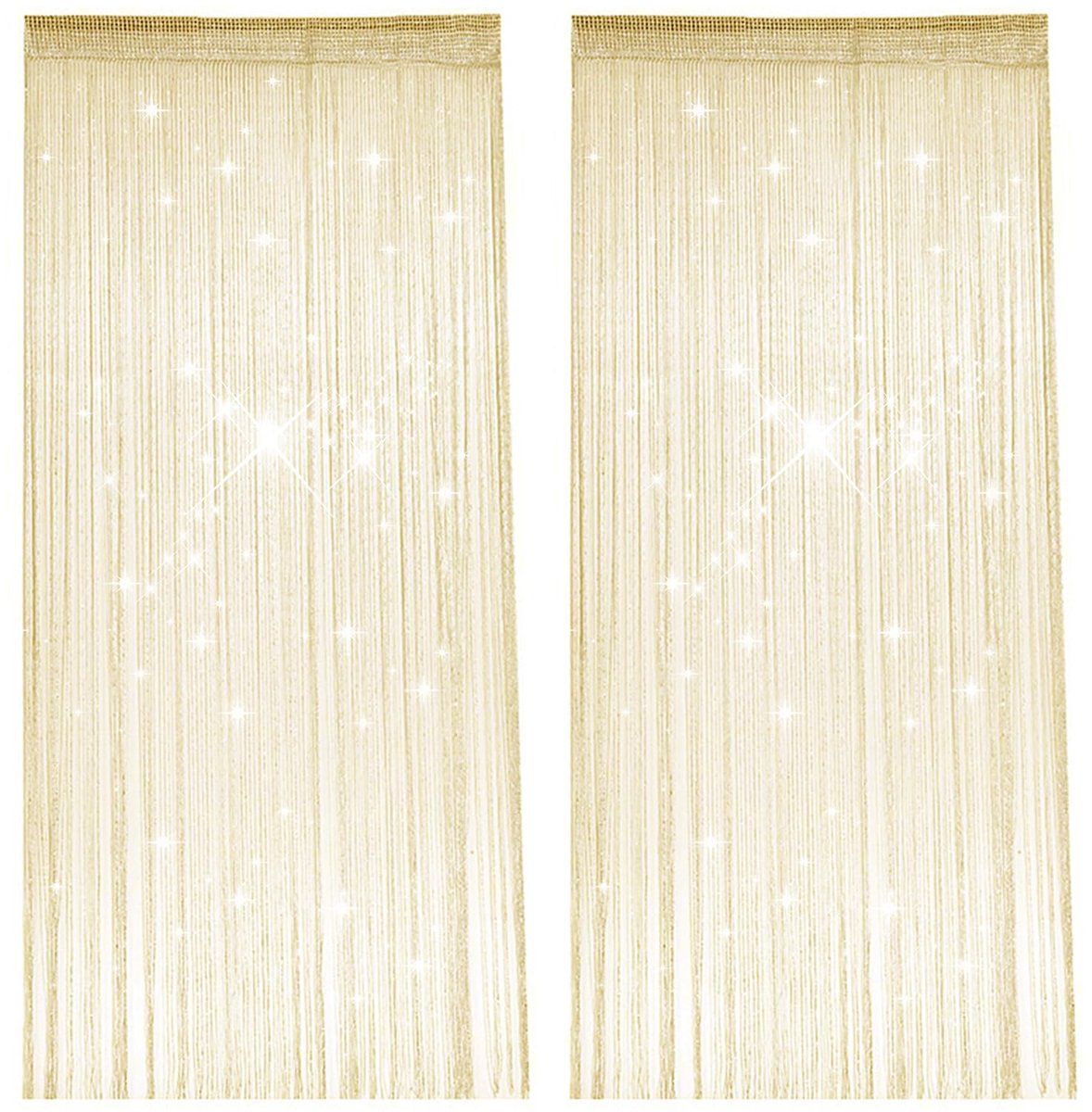 2 Stuks Draadgordijn, 100 X 200 cm Glanzend Kwastje Gordijnpaneel, Beige Geel Vliegengordijn, Kamerverdeler voor Deur en Raam, Geschikt voor Bruiloften, Cafés, Restaurants, Deuren en Ramen