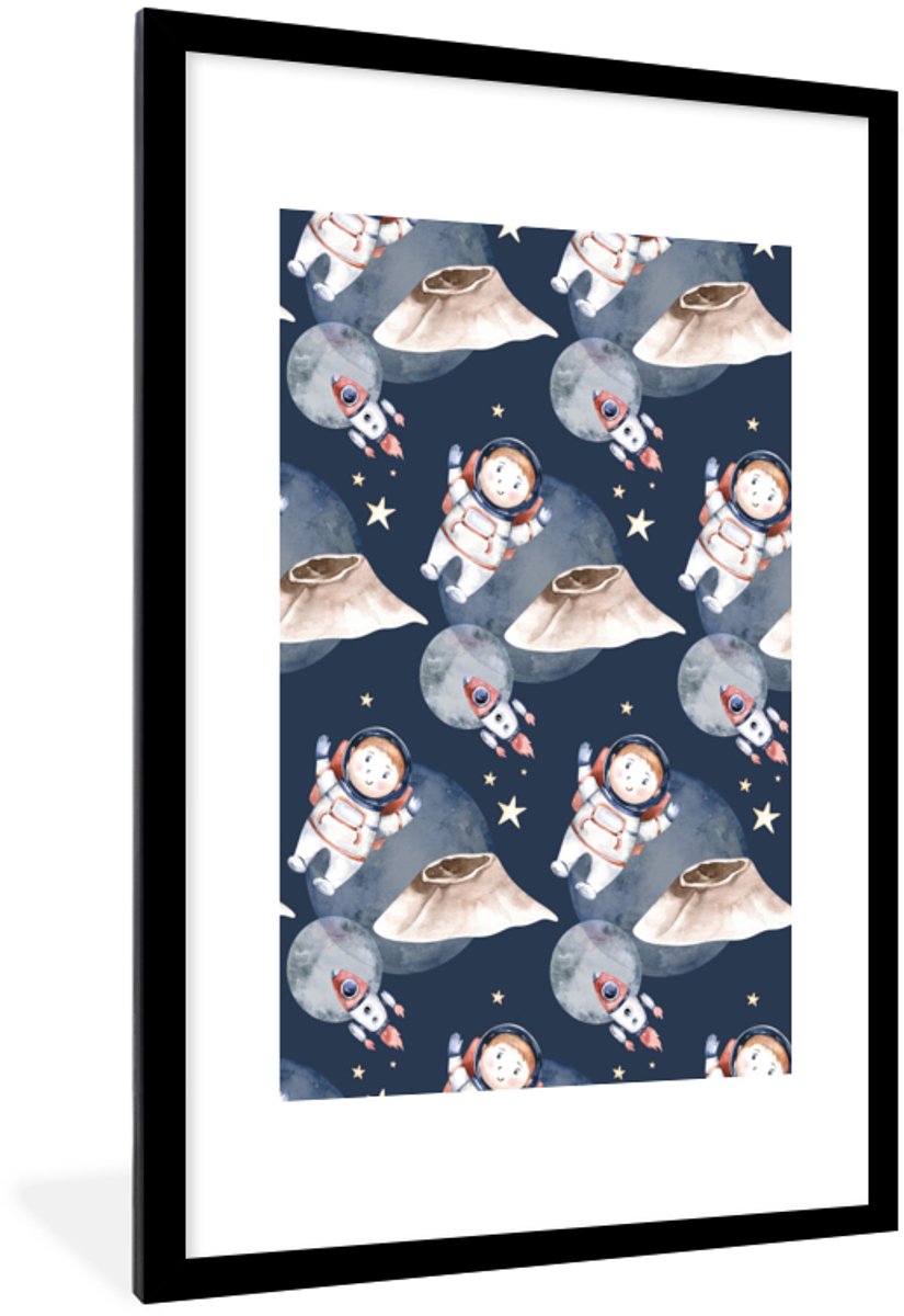 Fotolijst incl. Poster - Ruimte - Astronaut - Raket - Jongens - Meisjes - Kind - 60x90 cm - Posterlijst