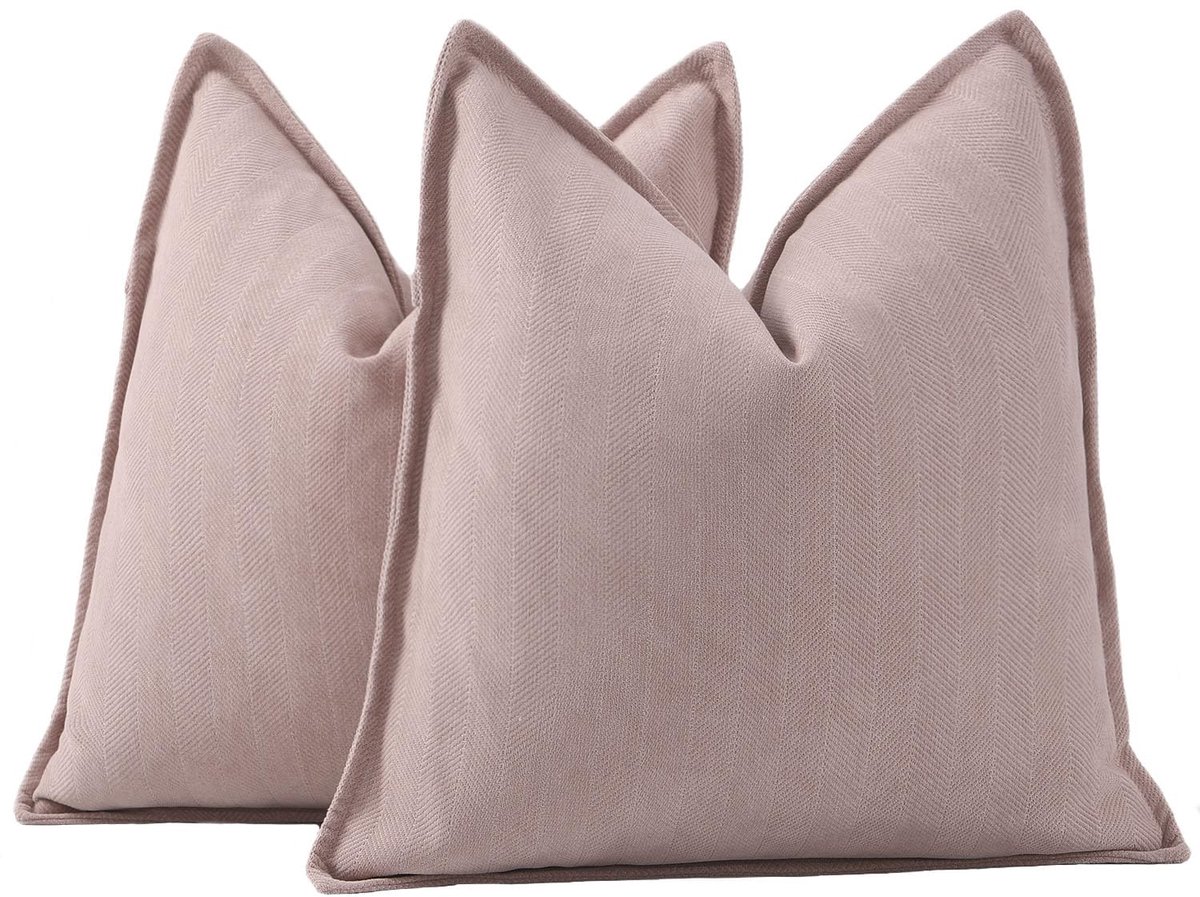 Set van 2 Geweven Chenille Franje kussenslopen Superzachte decoratief kussenhoes voor sofa slaapkamer kussensloop 45x45 cm Roze