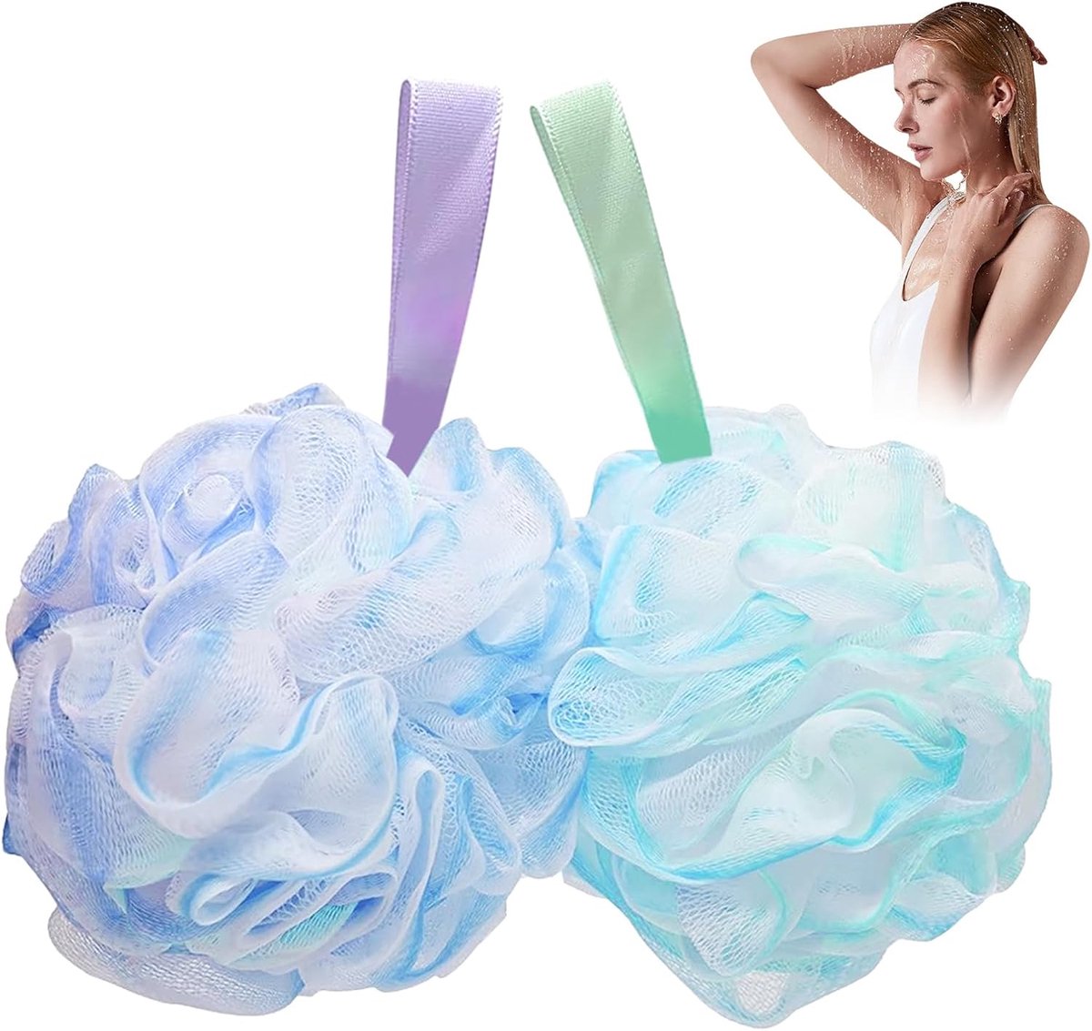 2 stuks douchespons, 75 g luffa-douchespons, zacht en duurzaam, extra grote badspons, ideaal voor het reinigen van lichaamscrub en peeling