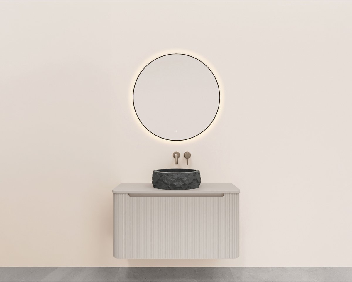 Wiesbaden Sulora Onderkast - Afgeronde Hoeken - Geribbeld met 1 Lade en 1 Uitsparing - 80x48cm - Mat Beige