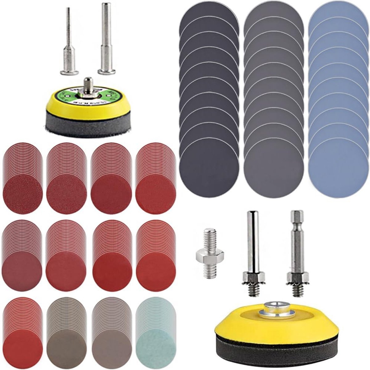 Schijven Pad Kit voor Boor Schuren Grinder Rotary Tools Attachment met 2 Stks 1/8 "& 1/4" schacht backer plaat, schuurpads inclusief 80-3000 Grit