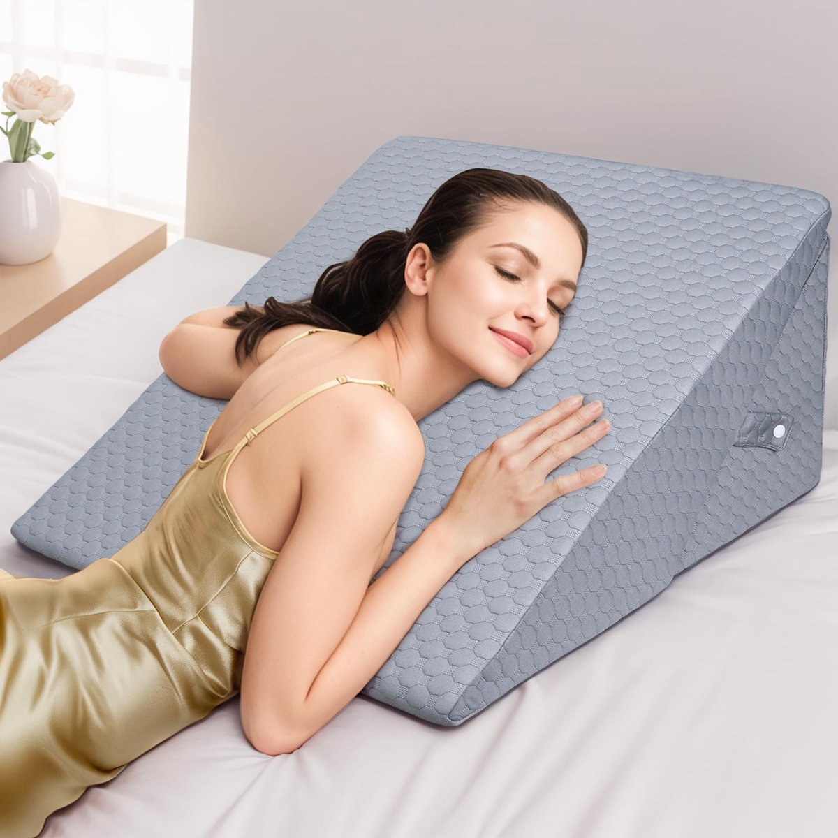 Verstelbaar wigkussen, hoog-dichtheidsschuim leeskussen voor bed en bank, ergonomisch hoofdkussen bedkeil voor reflux slaapapneu, beenkussen - perfect rugkussen tijdens het spelen, lezen