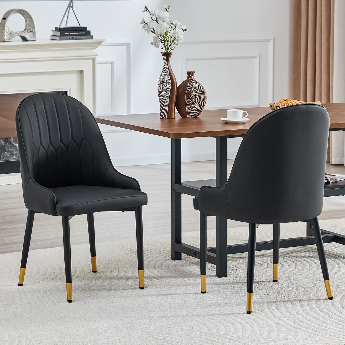HAUSS SPOLE Eetkamerstoel - Luxe Kunstleren Design - Set Van 2 - Met Armleuningen En Dikke Vulling - Voor Eetkamer En Keuken - Zwart Black