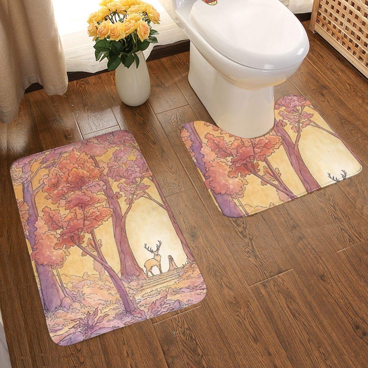 Badmat set, textuur fotografie inclusief 80x50cm hoge absorptie wc-bril en 50x40cm microvezel zachte zachte zachte badkamer tapijt, anti-slip mat wasbaar.
