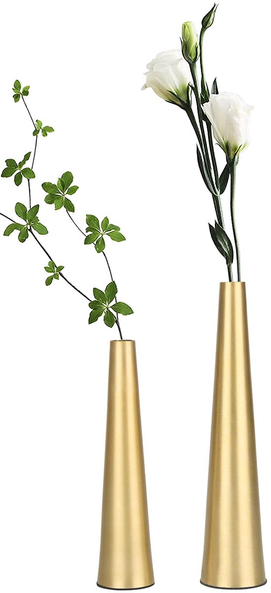 Vaas kleine bloem vaas set van 2 taps toelopende vaas voor bruiloft tafel middenstuk decoraties, woondecoratie (goud)