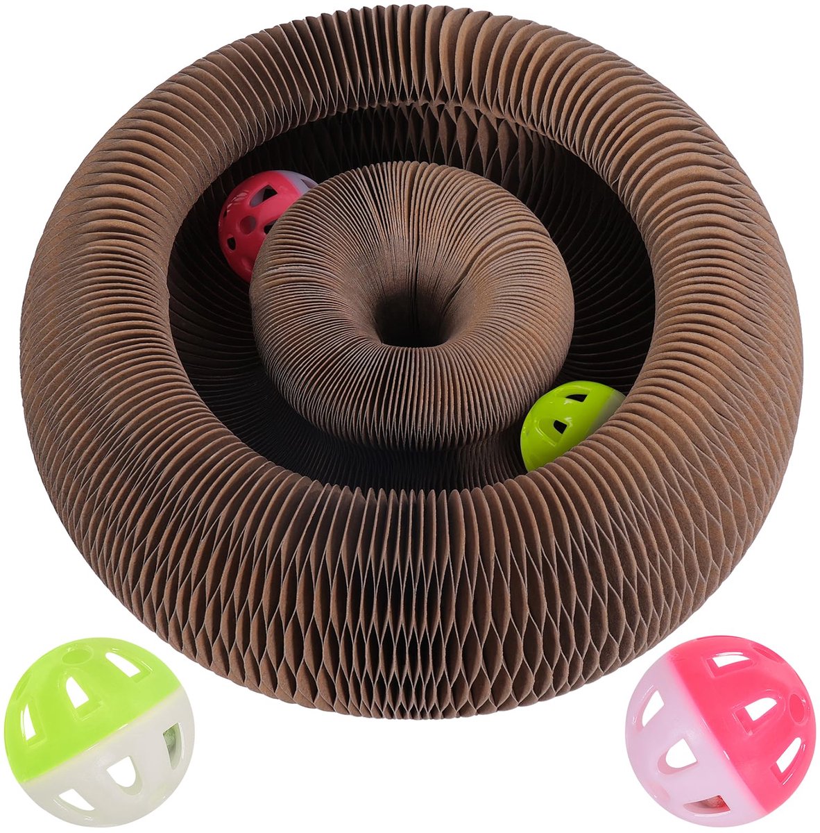 Krabplank – opvouwbaar interactief kattenspeelgoed met 2 belballen, duurzaam kartonnen ontwerp voor binnenkatten, klauwverzorging, mentale stimulatie en verrijkingsspel