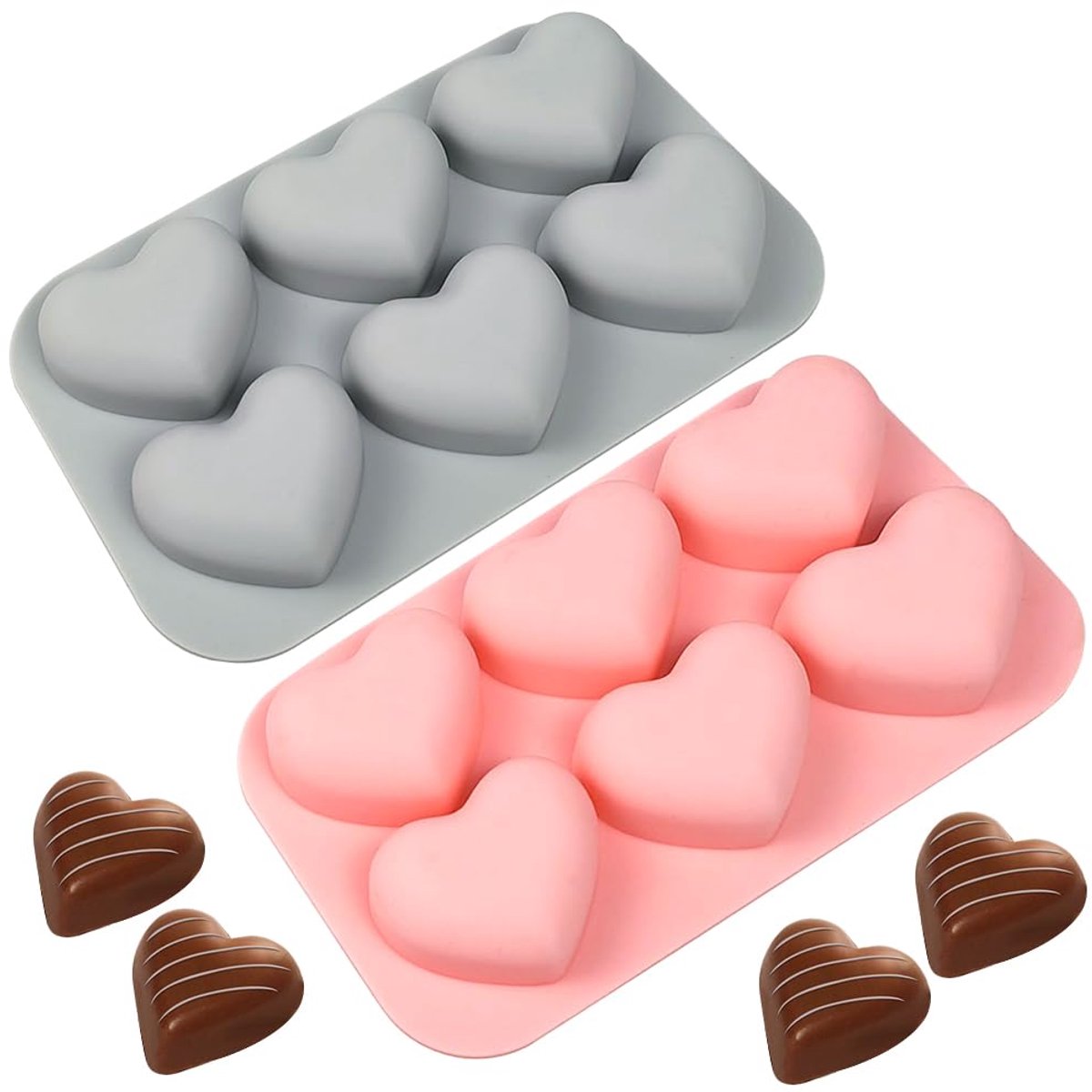 Vormen, 2 stuks, hartvorm, mini-hartvorm, ijsblokjesvormen, snoepvormen, chocoladevormen, doe-het-zelf kaarsvormen voor bakaccessoires (roze grijs)