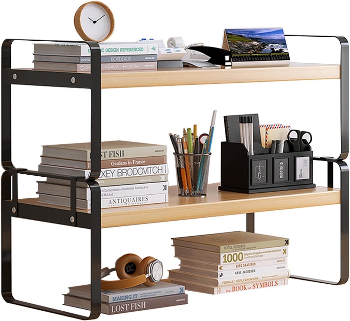Bureaurek van hout, bureau-accessoires, schattige commode, organisatie, opbergrek en cabinedecoratie, esthetisch boekenrek voor dames, heren en kinderen