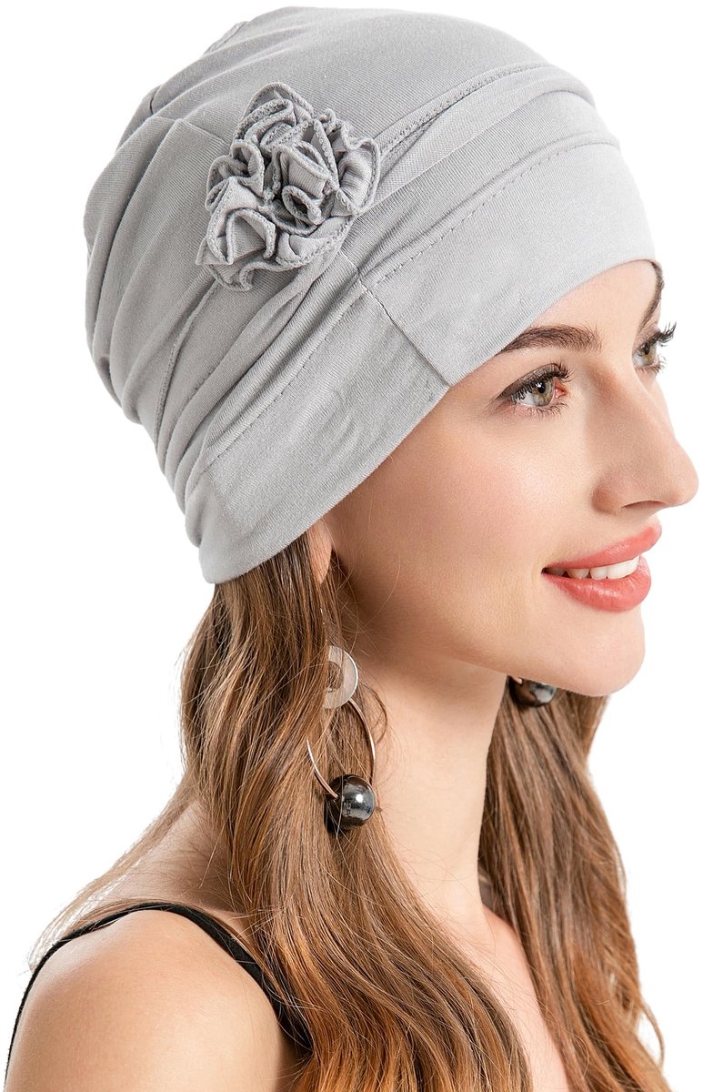ZLYC Zomermuts voor dames, elastische chemo-hoed met bloemen