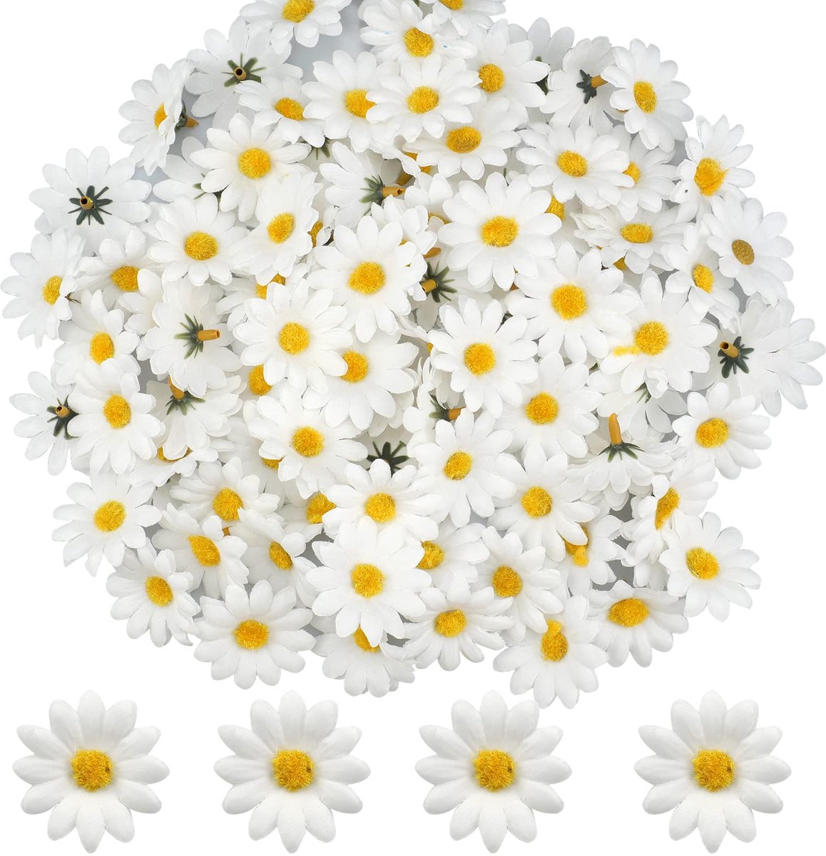 100Pcs Kunstmatige Gerbera Daisy Zijde Bloemen Heads 4Cm Wit Nep Gerbera Bloemblaadjes Voor Party Bruiloft Tafel Verspreid Confetti Scrapbooking Accessoires Uitnodigingskaarten Decoratie