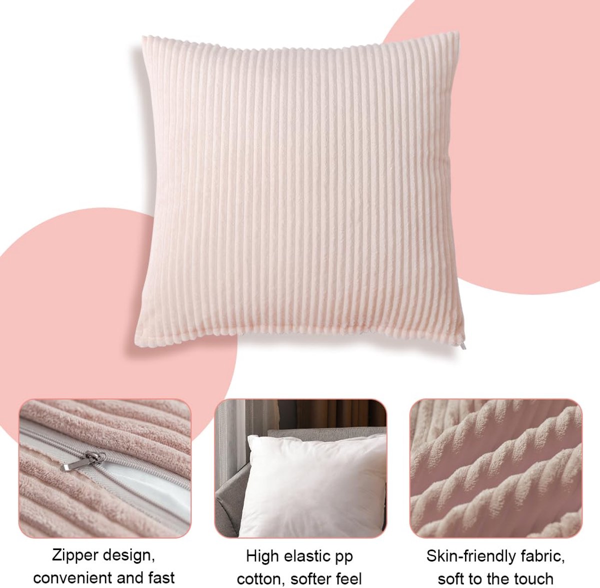 Set van 1 fluwelen kerst kussensloop, decoratief sierkussen, bankkussen, lendenkussen, 40 x 40 cm, koord voor bank, stoel, thuis, slaapkamer, beige