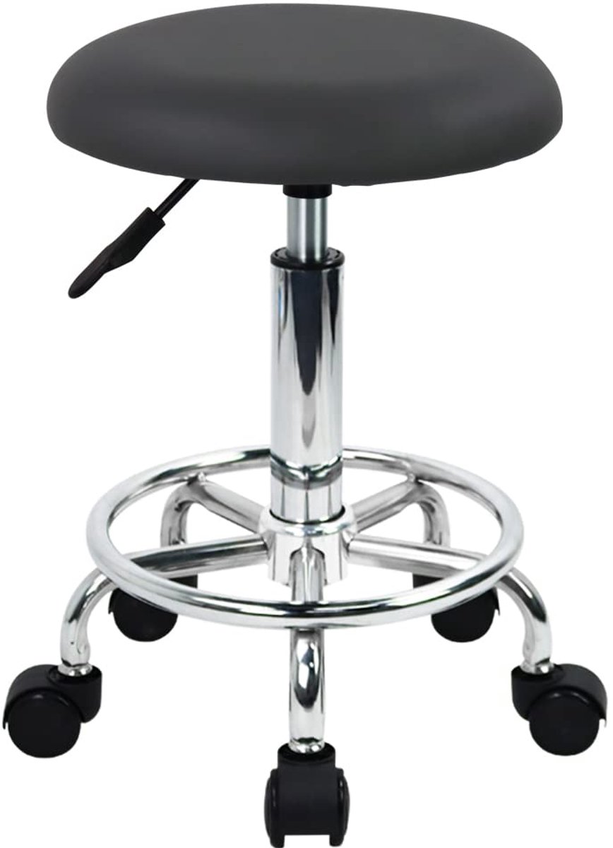 Ergonomische rolstoel PU lederen kruk op wielen draaibare hoogte verstelbare stoelkruk stoel voor keuken opstellen salon lab kantoor massage kruk (grijs)