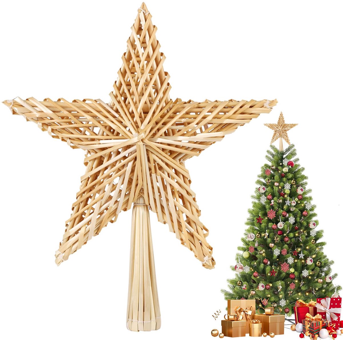 Kerstboomster van stro, 25 cm strosterren, handgemaakte natuurlijke sieraden voor kerstbomen