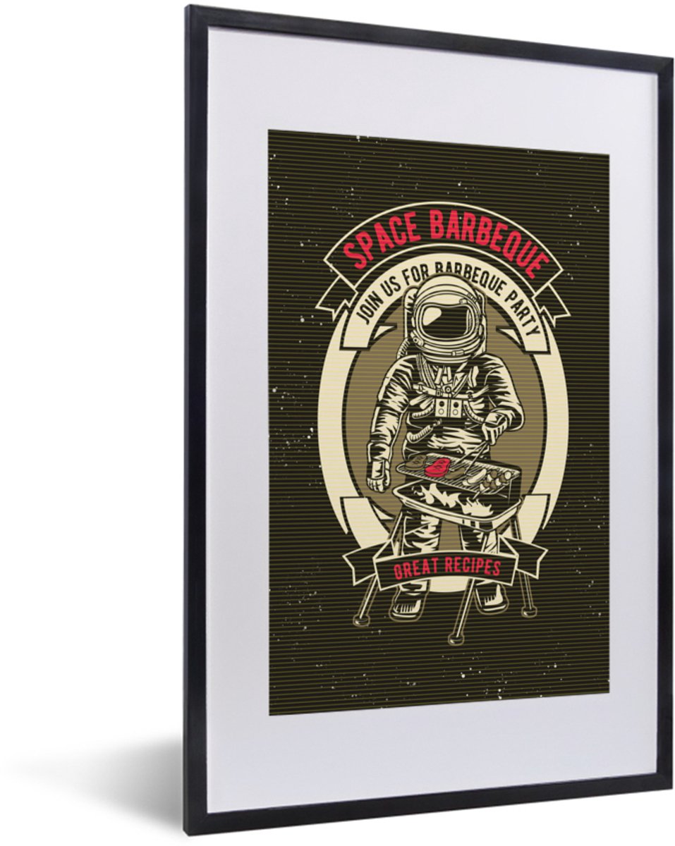 Poster in lijst - Fotolijst 40x60 cm - Posters - Vintage - Astronaut - BBQ - Posterlijst z