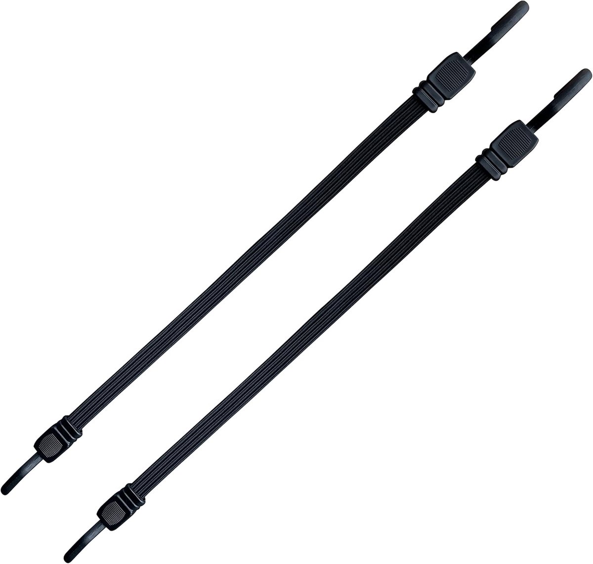 Set van 2 platte spanrubbers met haken — Rubberen spanner met roterende kunststof haken (voorkomt krassen) — Expander — Elastiek voor bagagedrager, fiets en outdoor — 2×200 cm