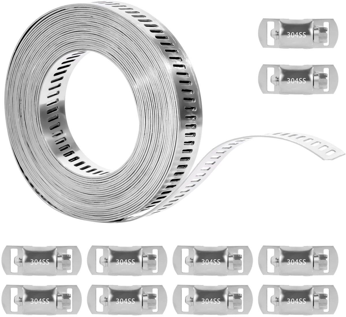 Dailygoods- Slangklemmen Assortiment - 4 Meter - Verstelbaar - RVS - Voor Water/Gas Buizen - Geschikt voor Tuin/Woning - Slangband